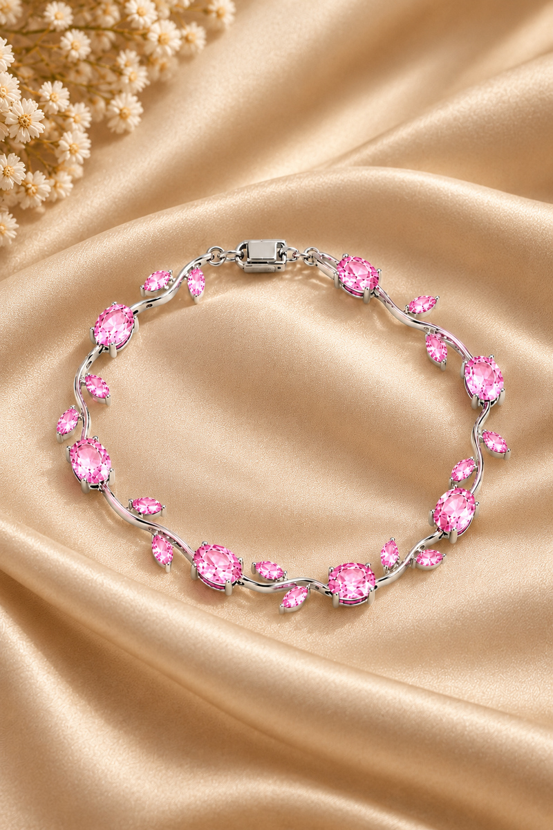 Elegant Pink Pearl & Crystal Beaded Bracelet for Women