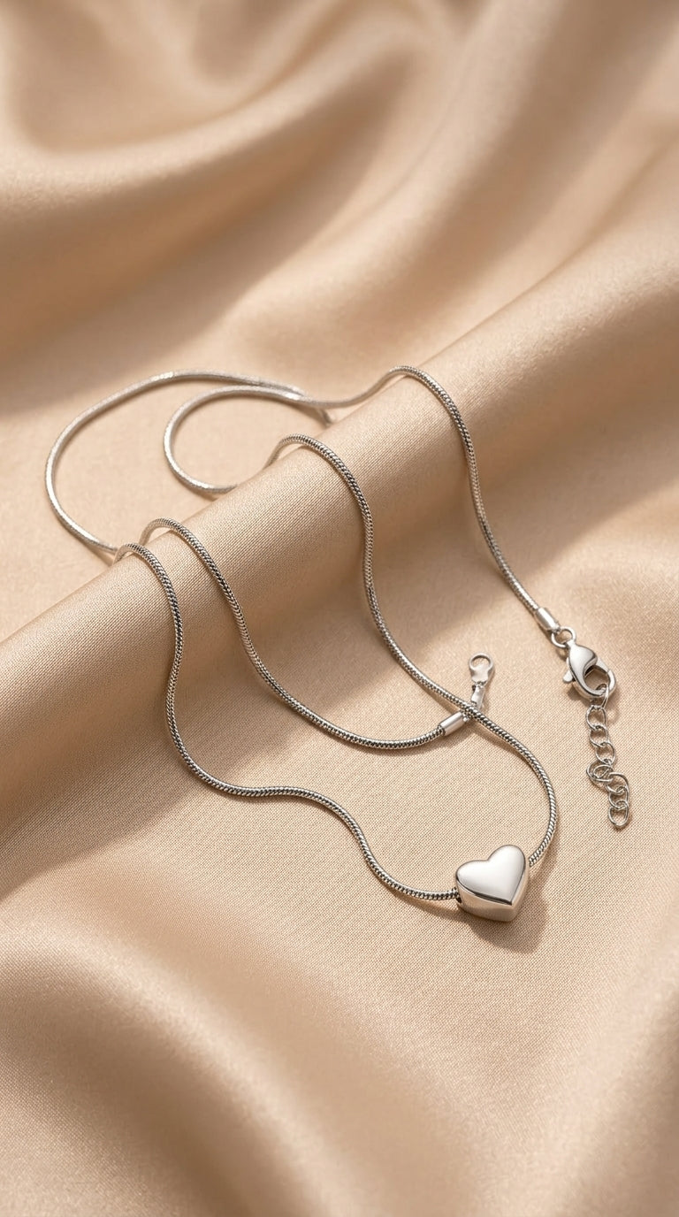 Silver Snake Chain Heart Pendant Necklace for Women