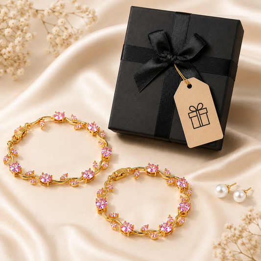 Tulip Flower Bracelet Pack of 2 – Delicate Crystal Vine Bracelet for Women - Best Gift Item for Girl/ Women