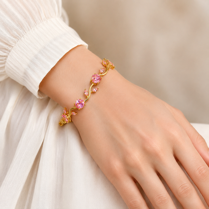 Tulip Flower Bracelet Pack of 2 – Delicate Crystal Vine Bracelet for Women - Best Gift Item for Girl/ Women