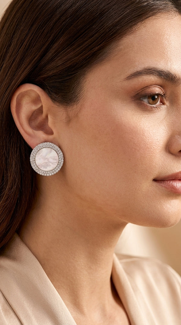 Golden Double-Circle Mother of Pearl Earrings for Women