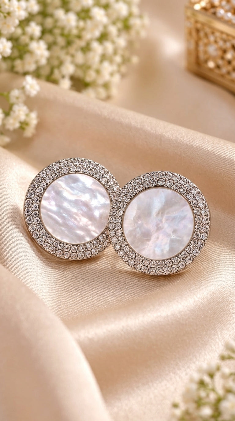 Golden Double-Circle Mother of Pearl Earrings for Women