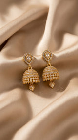 Golden Traditional Jhumka Earrings with Pearl Drops for Women