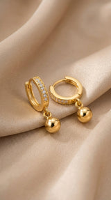 Golden Hoop Earrings with Dangling Beads for Women