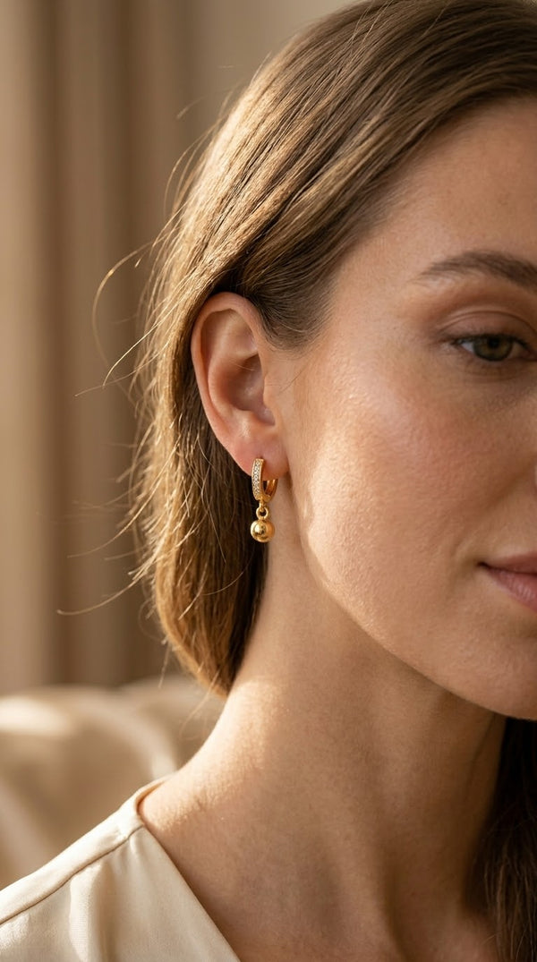 Golden Hoop Earrings with Dangling Beads for Women
