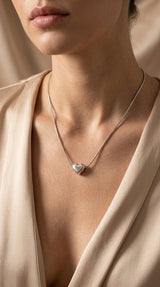 Silver Snake Chain Heart Pendant Necklace for Women