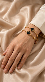 Golden & Black Clover Bangle Bracelet for Women