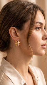 Golden Textured & Pearl Hoop Earrings for Women