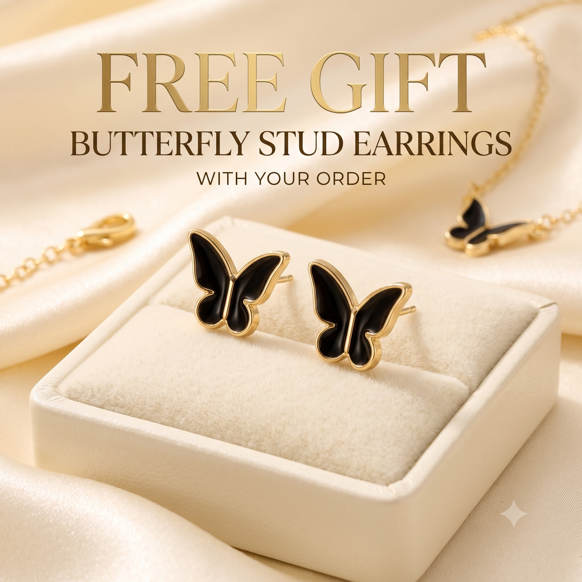 Butterfly Jewelry Set for Women | Black Butterfly Necklace Bracelet Ring & Earrings | Trendy Fashion Jewelry | Free Gift Earrings